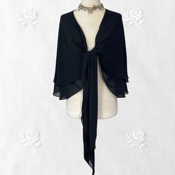 Alex Evenings Vintage 90s Whimsygoth Black Mesh Bat Sleeve Shawl Cardigan OS - Picture 1 of 7